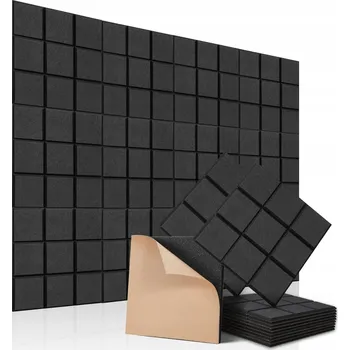 akustická pěna AKUSTICKÉ PANELY ČERNÉ ČTVERCE IZOLAČNÍ 30X26X0,9 CM 12 KS SAMOLEPICÍ