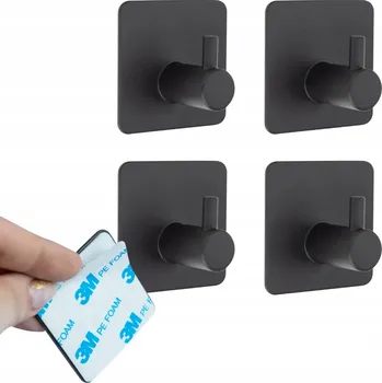 Věšák 4x WIESZAK SAMOPRZYLEPNY HÁČEK DRŽÁK NA RUČNÍK ČERNÝ LOFT PÁSKA 3M