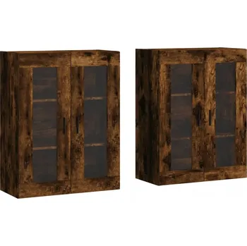 Komoda Nástěnná skříňka se skleněnými dvířky, kouřový dub, 69,5x34x90 cm