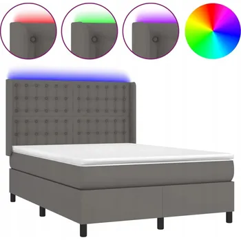 Postel Kontinentální postel s matrací a LED diodami, šedá, 203 x 147 x 118/128 cm