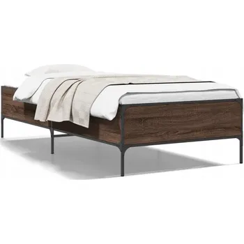 Postel Rám postele 203 x 93 x 44 cm hnědý dub s kovovými nohami