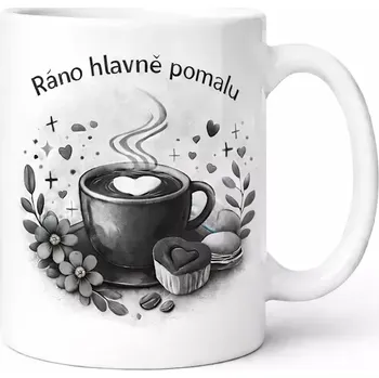 Hrnek s potiskem 330 ml ráno pomalu černý černý CZ