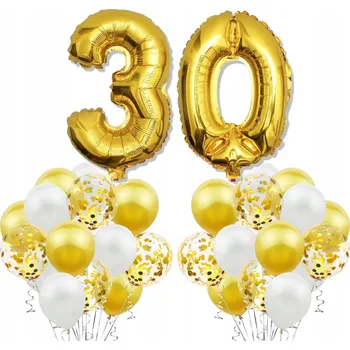 Balónek Sada ZLATÝCH BALÓNKY k 30. NAROZENINÁM výročí svatby jubileu BÍLÉ konfety