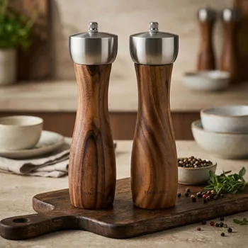 Mlýnek na koření Dřevěné ruční mlýnky na sůl a pepř STARKE PRO Burgas 2 ks