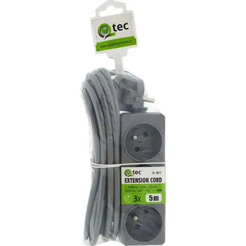 elektrický kabel Prodlužovací přívod šedý 3 zásuvky, 5m, Q-401F QTEC