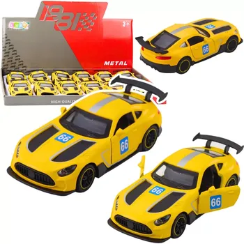 autíčko Kovové závodní autíčko 1:43 s natahovacím pohonem a otevíracími dveřmi – žluté