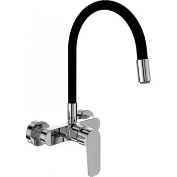 Vodovodní baterie DAKOTA, dřezová stěnová baterie, flexi ramínko černé, rozteč 150mm