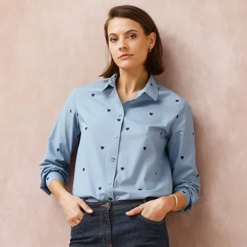 Dámská košile Košile na knoflíčky s potiskem srdcí nám. modrá 50