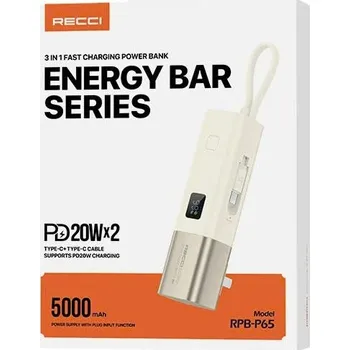 Powerbanka Powerbanka Recci RPB-P65 Energy Bar Series (5000mAh) 3v1 Krémově bílá