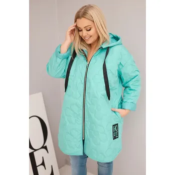 Dámská Plus Size prošívaná bunda s kapucí a nápisem HOPE mátová Barva: Mátový, Velikost: universal