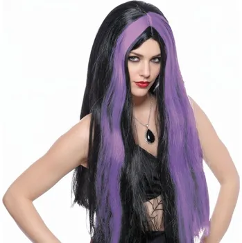 Karnevalová paruka Paruka čarodějnice černá se fialovými pramínky
