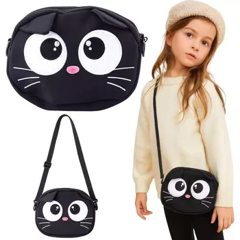 Dětská crossbody taška kočička s nastavitelným popruhem, černá 21 × 16 cm