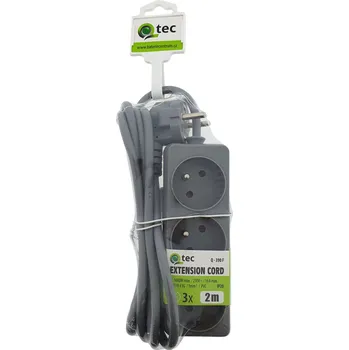elektrický kabel Prodlužovací přívod šedý 3 zásuvky, 2m, Q-390F QTEC