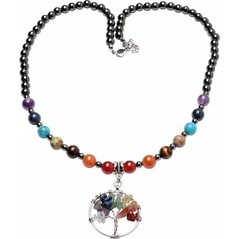 Náhrdelník Hematit čakrový náhrdelník se stromem života délka cca 49 cm