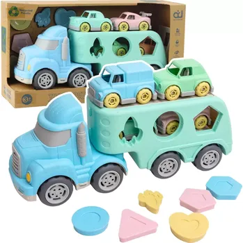 Hračka Pastelová nákladní souprava s autíčky a třídicím boxem z recyklovaného plastu