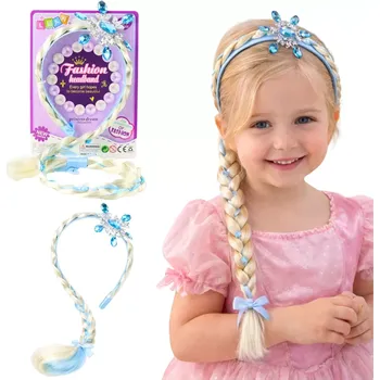 Čelenka Dětská čelenka s dlouhým copem a sněhovou vločkou, modré kamínky, 50 cm