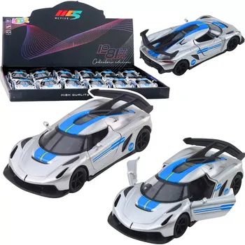 autíčko Kovové sportovní autíčko 1:32 se zpětným pohonem a otevíracími dveřmi – stříbrné