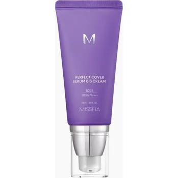 Přípravek na tvář MISSHA - M PERFECT COVER SERUM BB CREAM 21 LIGHT BEIGE - Multifunkční BB krém s lehkou texturou a SPF 50+ a PA++++ 50 ml