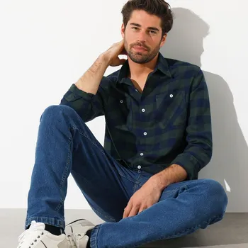 Dámská košile Flanelová kostkovaná košile zelená/nám. modrá 3XL