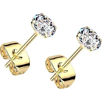 Náušnice Šperky4U Zlacené stříbrné náušnice na puzetu - zirkony 4 mm - HB8342-4