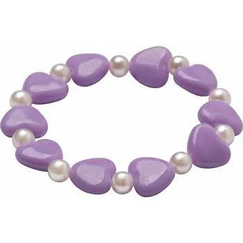 Náramek Dětský náramek z fialových srdíček s perličkami obvod cca 15 až 18 cm