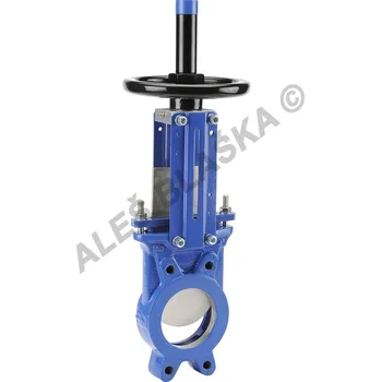 Instalatérský materiál SFERACO - Francie | Vodárenské nožové šoupátko víkové mezipřírubové litinové ovládané volantem (šoupě, ventil) - DN50 170