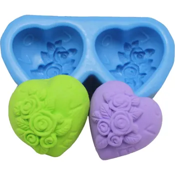 Mýdlo Silikonová forma na mýdlo srdíčko s růžemi - 2 ks