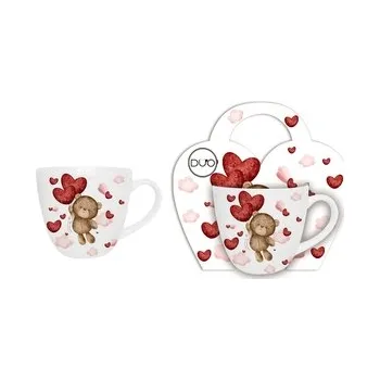 Porcelánový hrnek MEDVĚD S BALÓNY 460 ml v papírovém košíku