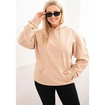 Dámská mikina Dámská mikina s kapucí a klokaní kapsou Plus Size z bavlny/BARVY Barva: Béžová, Velikost: XL
