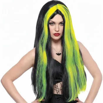 Karnevalová paruka Paruka čarodějnice černá se zelenými pramínky