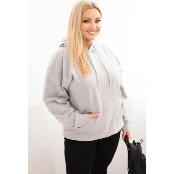 Dámské oblečení Dámská mikina s kapucí a klokaní kapsou Plus Size z bavlny/BARVY Barva: Grey, Velikost: XXL