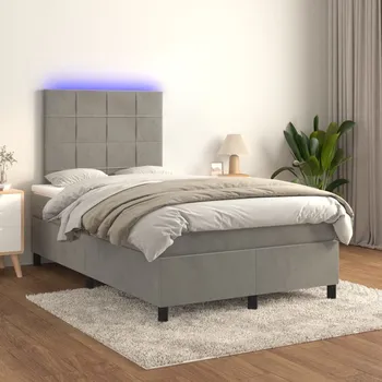 Nábytek vidaXL Box spring postel s matrací a LED 120x200 cm samet [3136115] Barva: světle šedá