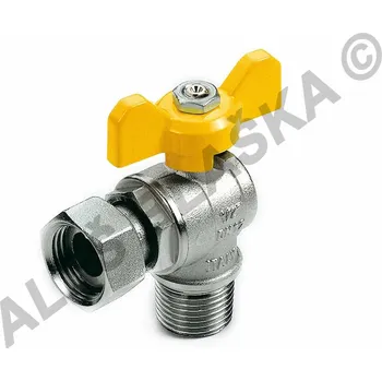 Ventil TIEMME - Itálie | Kulový kohout (ventil) rohový na plyn s motýlem FM s převlečnou maticí (plynový) - 1/2"x3/4" TM2224G