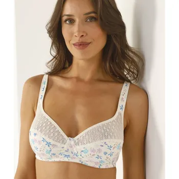 Podprsenka Podprsenka v z bavlny a krajky s potiskem květin, bez kostic slonová kost 85C