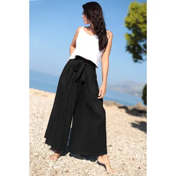 Dámské kalhoty Lotika 100% lněné kalhoty se širokými nohavicemi 982190