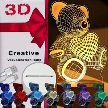 Lampička NOČNÍ LAMPA MIŚ 3D STŮL 16 LED S OVLADAČEM