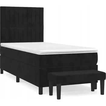 Postel Kontinentální postel černá s čalouněným sametovým čelem, 203 x 80 x 118/128 cm