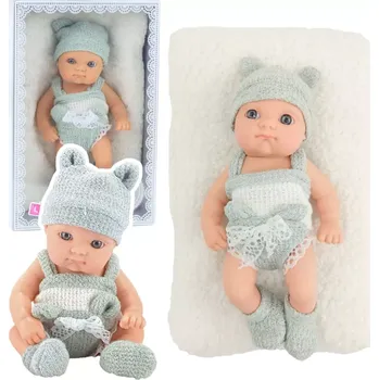 Panenka Látková panenka miminko s kouskem dečky, šedo-bílé oblečení, čepička, 18 cm