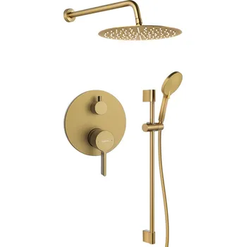 Sprchový set Sapho ICONIC podomítkový sprchový set s pákovou baterií, 2 výstupy, posuvný držák sprchy, zlato mat, AF042GB-02
