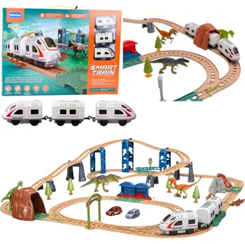 Vláček a vláčkodráha Interaktivní elektrická vláčkodráha s tunelem, stanicí a dinosaury 95 × 85 cm