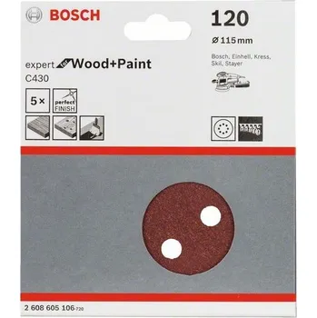 Brusný kotouč 5x Brusný kotouč do excentrické brusky Bosch C430 - 115mm, zr.80, 8 otvorů, suchý zip (2608605105)