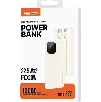 Powerbanka Powerbanka Recci RPB-P67 (10000mAh) Krémově bílá