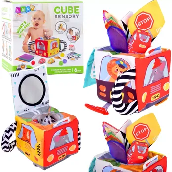 Měkká senzorická kostka s autíčky a dopravními značkami s bezpečným zrcátkem