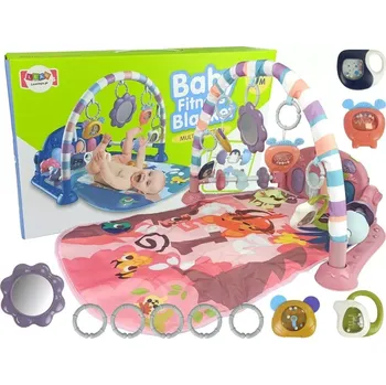 Hrací deka Hrací podložka pro miminko s pianem, chrastítky, kousátky a zrcátkem – růžová