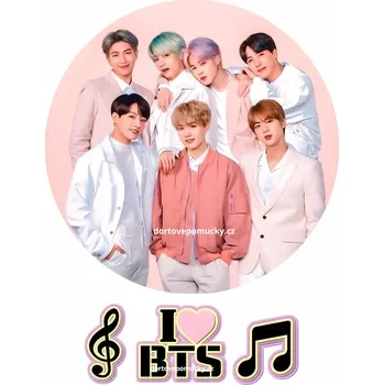 Jedlá dekorace na dort BTS motiv č.4 - (jedlý papír nebo fondánový list) - Bez úprav / Jedlý papír / Bez decor gelu