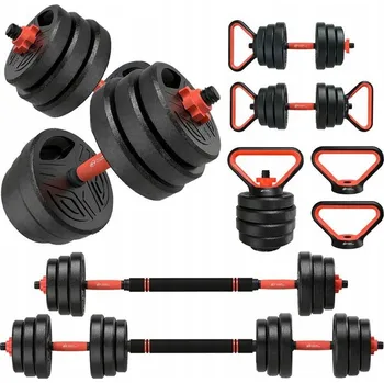 Sada činek 4v1: Činky, tyč, kettlebell, paraletky 20 kg – fitness vybavení