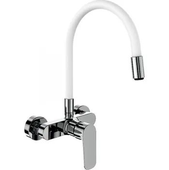 Vodovodní baterie DAKOTA, dřezová stěnová baterie, flexi ramínko bílé, rozteč 150mm