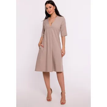 Dámské šaty BEWEAR B280 Lichoběžníkové ŠATY s výstřihem do V béžové (XXL) Béžová