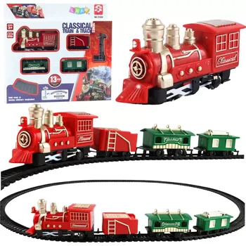 Vláček a vláčkodráha Klasický bateriový vláček s lokomotivou, vagony a kolejemi – 13 dílů