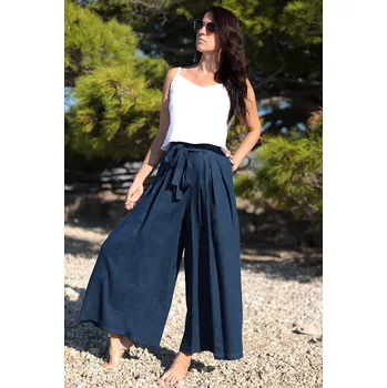 Dámské kalhoty Lotika 100% lněné kalhoty se širokými nohavicemi 982138